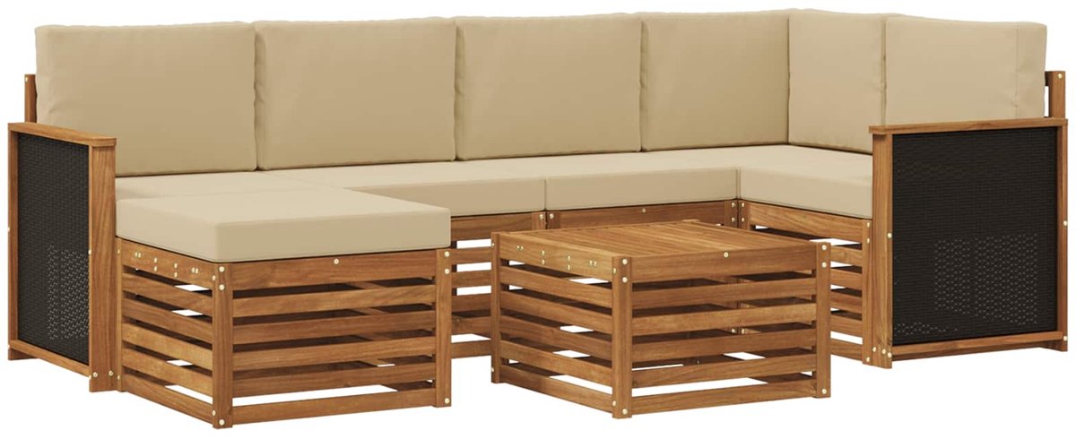 vidaXL Buiten - bank - set - 7 - st - Natuurlijk - en - Beige - 59 - x - 59 - x - 37 - cm