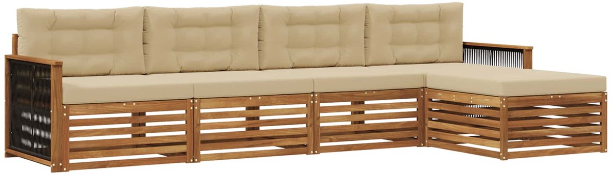 vidaXL Buiten - bank - set - 5 - st - 4-zits - Natuurlijk - en - Beige Natuurlijk en Beige