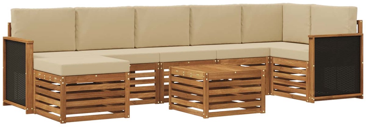 vidaXL Buiten - bank - set - 8 - st - 8-zits - Natuurlijk - en - Beige Natuurlijk en Beige
