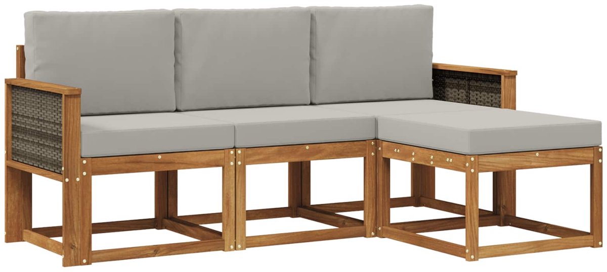 vidaXL Buiten - bank - set - 4 - st - 3-zits - Naturel - en - lichtgrijs Naturel en lichtgrijs