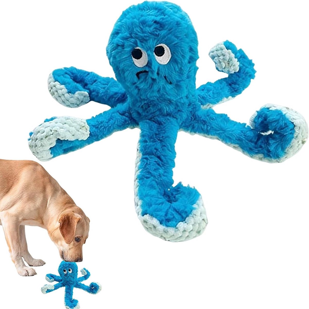 Hondenspeelgoed Octopus - Kauwspeelgoed Puppy - Interactief Spel - Met Piepfunctie - 25 x 20 x 6 cm - Blauw