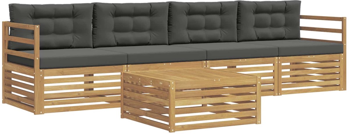 vidaXL Buiten - bank - set - 5 - st - 4-zits - Wit - en - antracietkleurig Wit en antracietkleurig