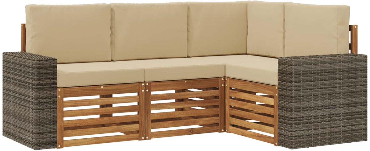 vidaXL Buiten - bank - set - 4 - st - 4-zits - Natuurlijk - en - Beige Natuurlijk en Beige