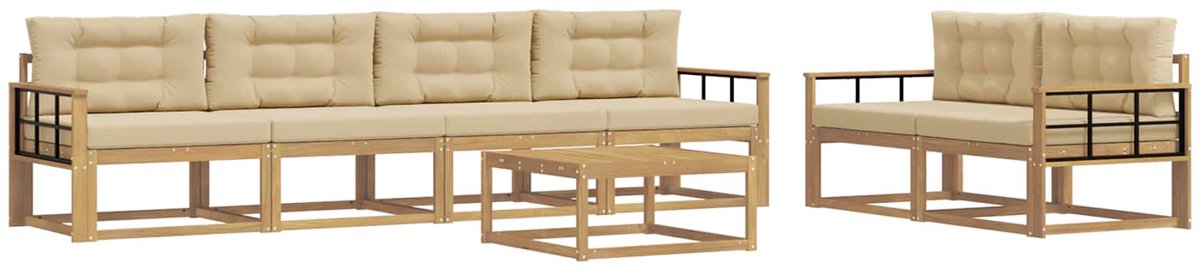 vidaXL Buiten - bank - set - 6 - st - 6-zits - Wit - en - Beige Wit en Beige