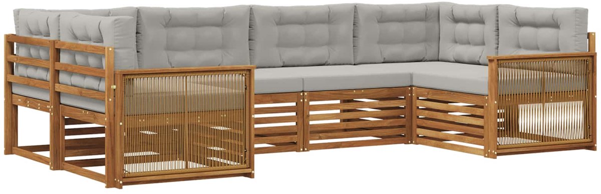 vidaXL Buiten - bank - set - 6 - st - 6-zits - Naturel - en - lichtgrijs Naturel en lichtgrijs