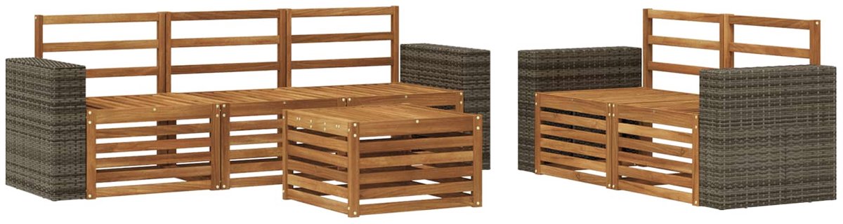 vidaXL Buiten - bank - set - 6 - st - 5-zits - Naturel - Massief - Acacia - Hout