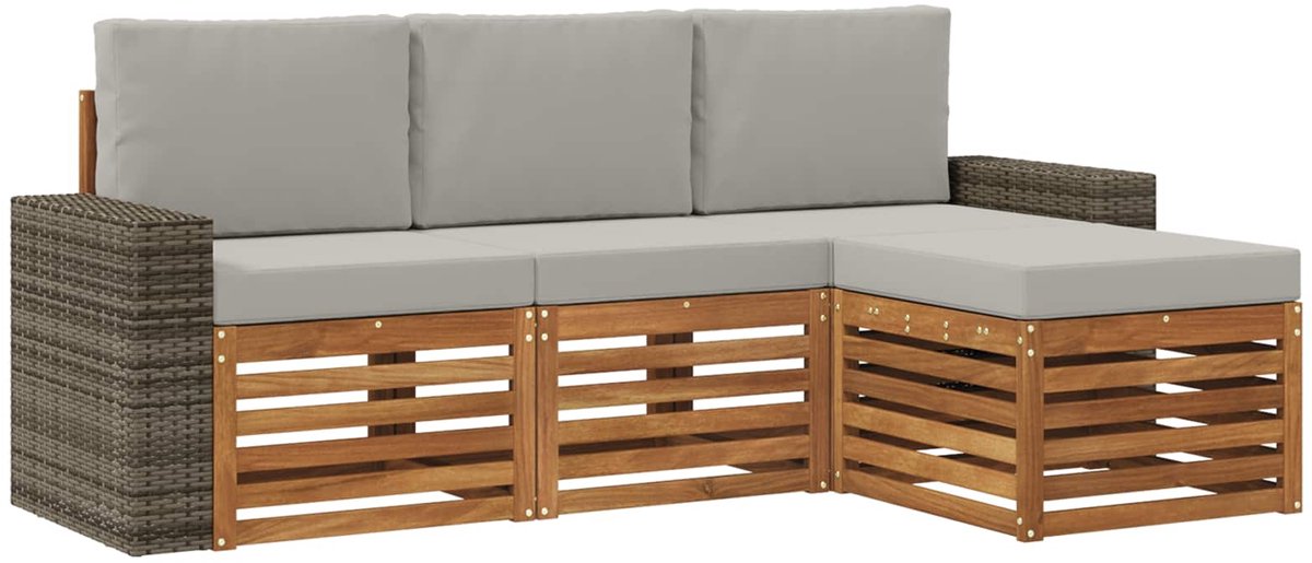 vidaXL Buiten - bank - set - 4 - st - Naturel - en - lichtgrijs Naturel en lichtgrijs