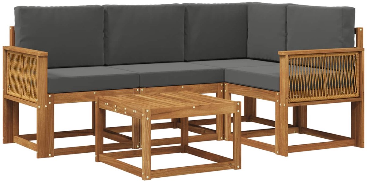 vidaXL Buiten - bank - set - 5 - st - Natuurlijk - en - Antraciet - 59 - x - 59 - x - 37 - cm Natuurlijk en Antraciet