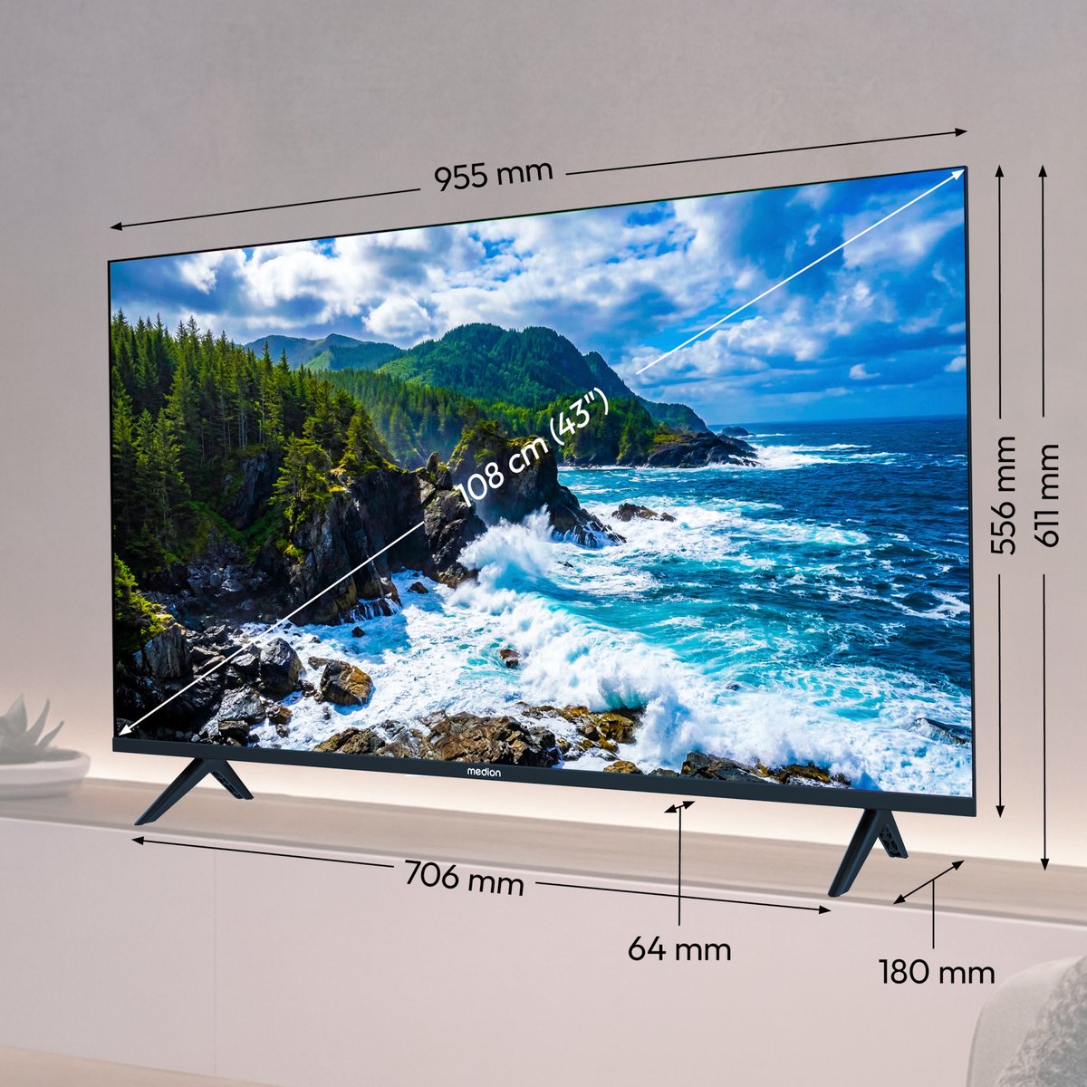 MEDION 108 cm (43 inch) Full HD-televisie (Smart-TV, VIDAA Store, Prime Video, Disney+, DAZN, Paramount+, HbbTV, PVR, HD Triple Tuner, MD 843102) thumbnail 6