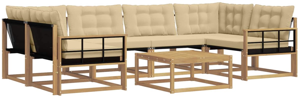 vidaXL Buiten - bank - set - 7 - st - 6-zits - Wit - en - Beige Wit en Beige