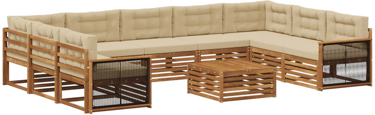 vidaXL Buiten - bank - set - 10 - st - 9-zits - Natuurlijk - en - Beige Natuurlijk en Beige