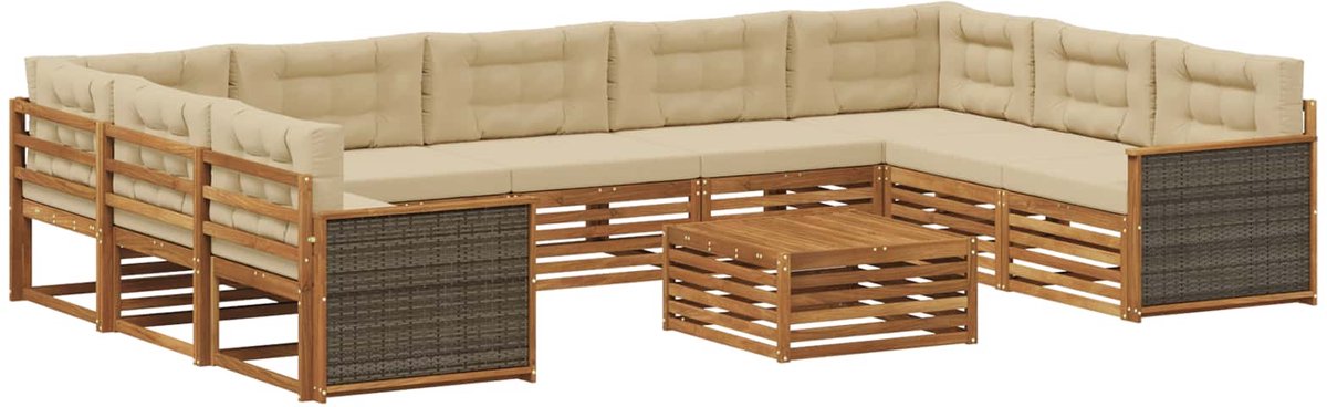 vidaXL Buiten - bank - set - 10 - st - 9-zits - Natuurlijk - en - Beige Natuurlijk en Beige