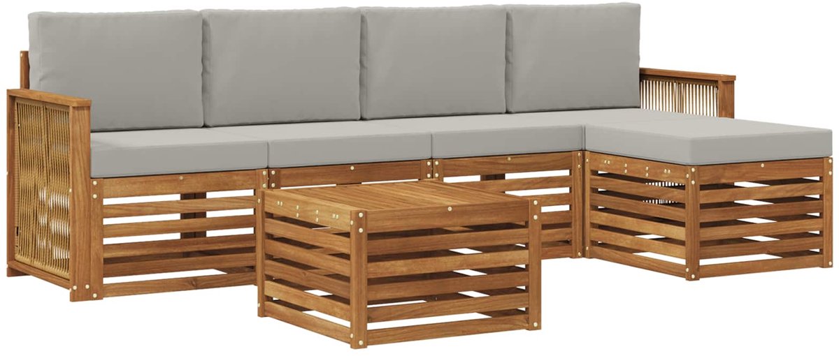 vidaXL Buiten - bank - set - 6 - st - 5-zits - Naturel - en - lichtgrijs Naturel en lichtgrijs