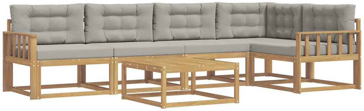 vidaXL Buiten - bank - set - 6 - st - 5-zits - Wit - en - Lichtgrijs - Polyester Wit en lichtgrijs