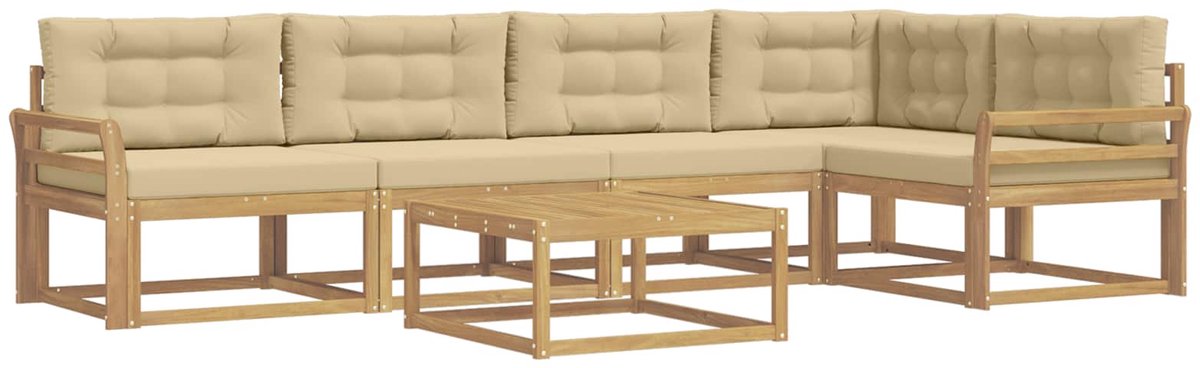 vidaXL - Buiten - bank - set - 6 - st - Wit - en - Beige - Polyester