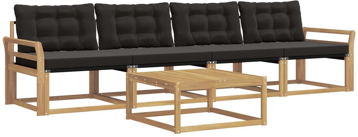 vidaXL Buiten - bank - set - 5 - st - 4-zits - Wit - en - zwart Wit en zwart
