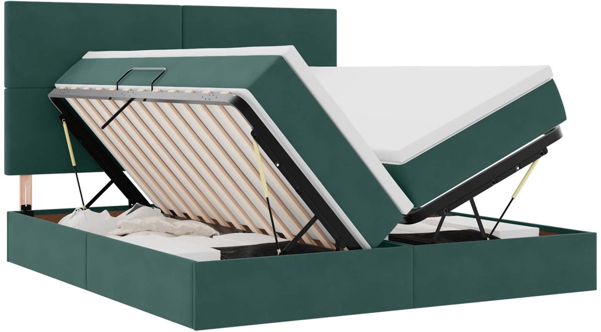 vidaXL LED - opbergbed - met - matras - Donkergroen - 180 - x - 200 - cm - Fluweel