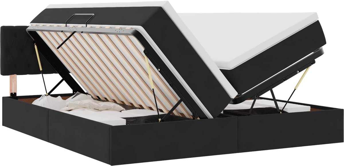 vidaXL LED - opbergbed - met - matras - Zwart - 180 - x - 200 - cm - Fluweel