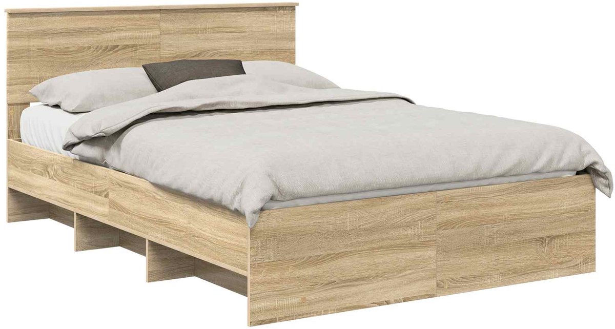 vidaXL Bedframe - met - hoofdeinde - Sonoma - Eik - 140 - x - 200 - cm - Bewerkt - hout Sonoma eiken