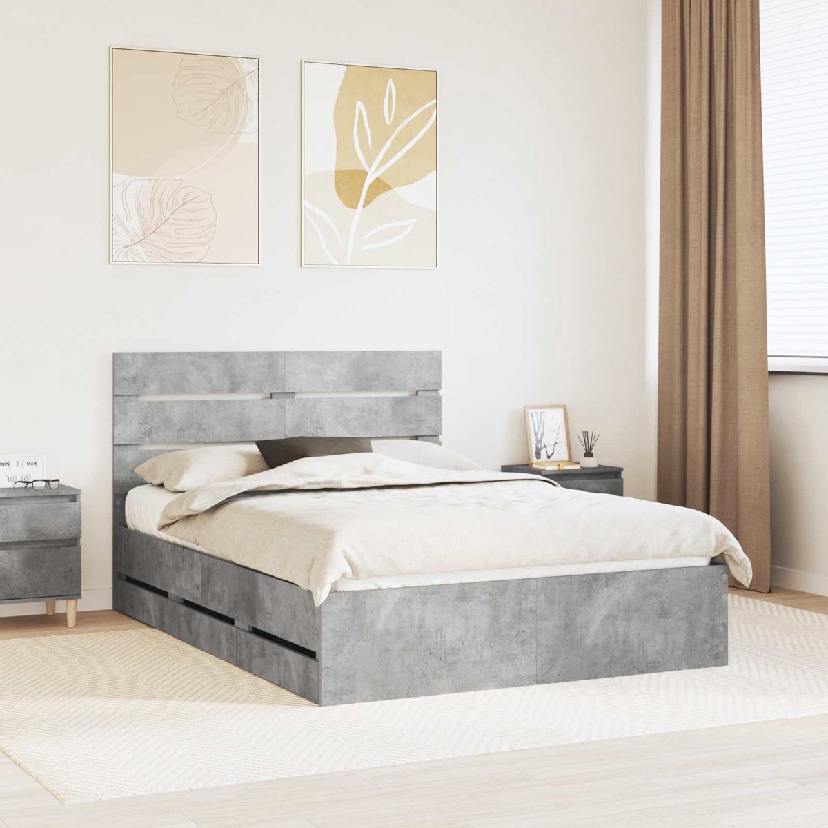 vidaXL Bedframe - met - lade - Beton - Grijs - 160 - x - 200 - cm - Ingenieurshout Beton grijs