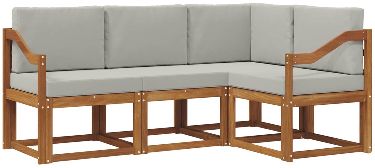 vidaXL Buiten - bank - set - 4 - st - 4-zits - Naturel - en - lichtgrijs Naturel en lichtgrijs