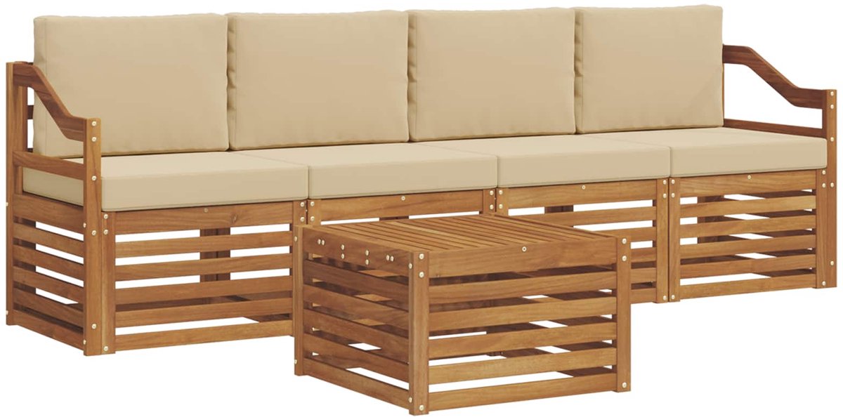 vidaXL Buiten - bank - set - 5 - st - 4-zits - Natuurlijk - en - Beige Natuurlijk en Beige
