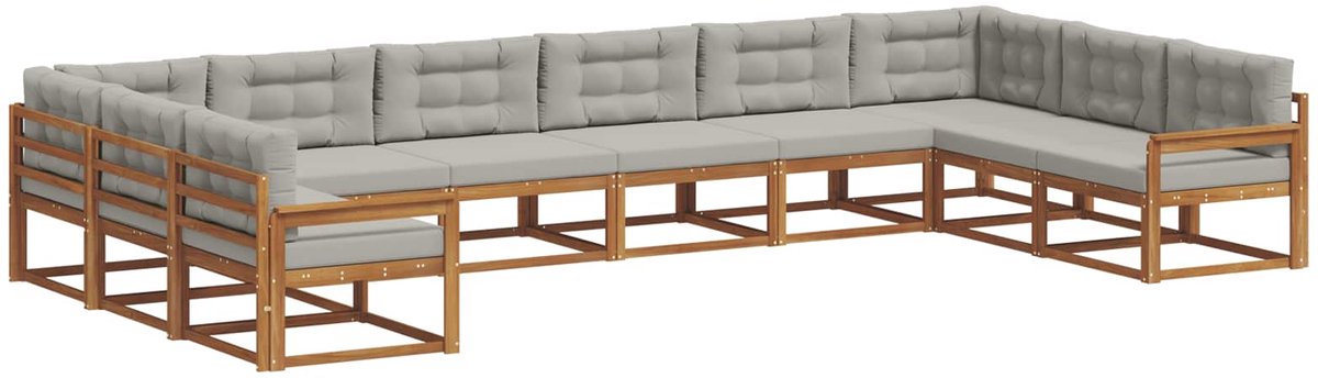 vidaXL Buiten - bank - set - 10 - st - 10-zits - Naturel - en - lichtgrijs Naturel en lichtgrijs