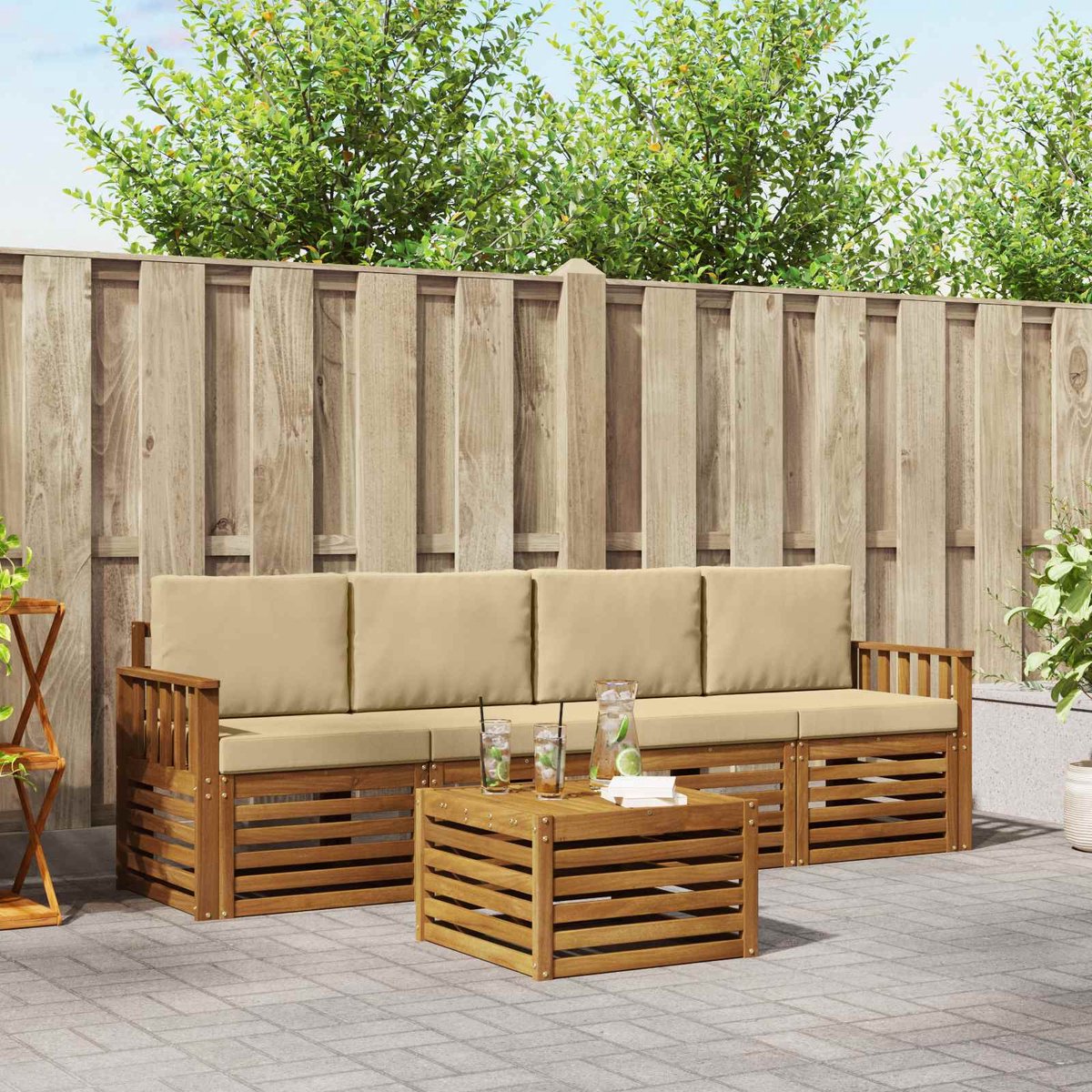 vidaXL Buiten - bank - set - 5 - st - 4-zits - Natuurlijk - en - Beige Natuurlijk en Beige