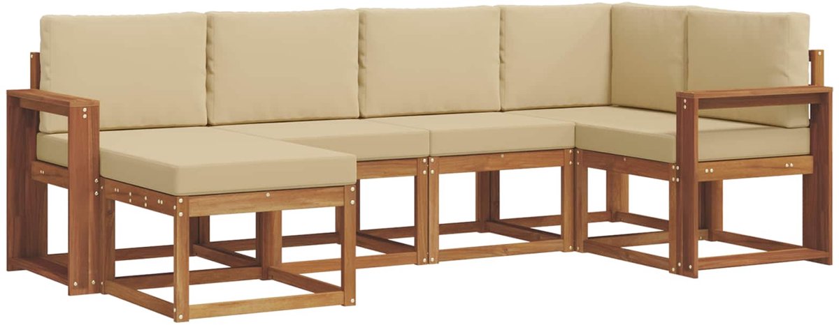 vidaXL Buiten - bank - set - 6 - st - 6-zits - Natuurlijk - en - Beige Natuurlijk en Beige