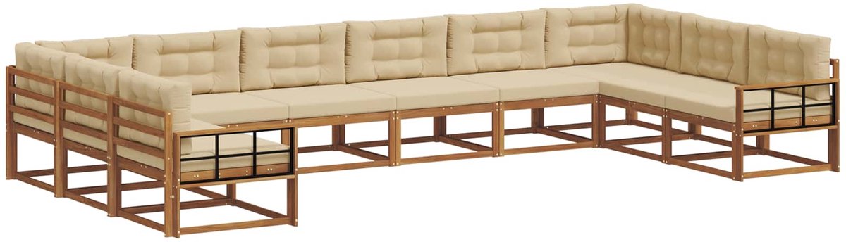 vidaXL Buiten - bank - set - 10 - st - 10-zits - Natuurlijk - en - Beige Natuurlijk en Beige