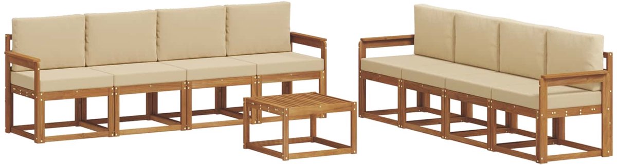 vidaXL Buiten - bank - set - 9 - st - 8-zits - Natuurlijk - en - Beige Natuurlijk en Beige