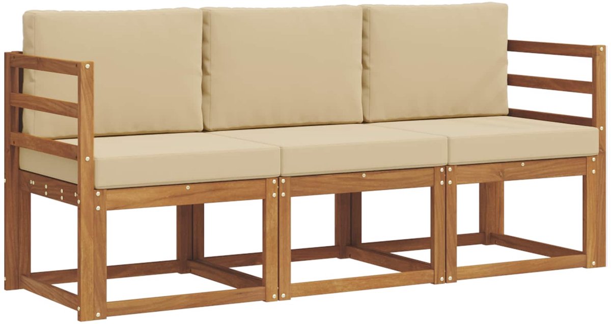 vidaXL Buiten - bank - set - 3 - st - 3-zits - Natuurlijk - en - Beige Natuurlijk en Beige