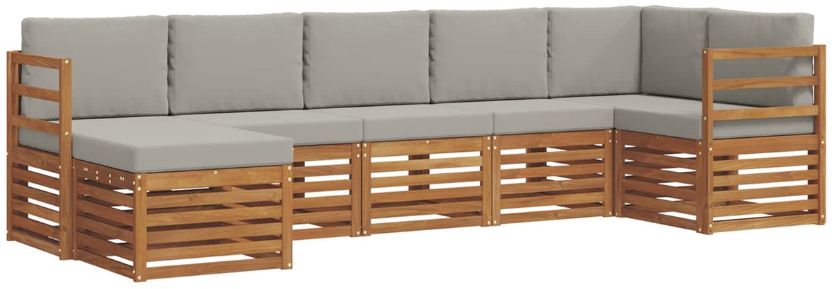vidaXL Buiten - bank - set - 7 - st - 6-zits - Naturel - en - lichtgrijs Naturel en lichtgrijs