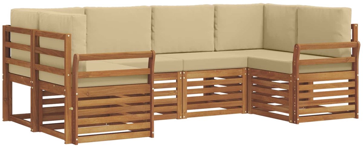vidaXL Buiten - bank - set - 6 - st - 6-zits - Natuurlijk - en - Beige Natuurlijk en Beige