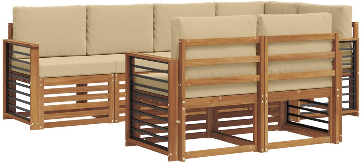 vidaXL Buiten - bank - set - 7 - st - Natuurlijk - en - Beige - Polyester Natuurlijk en Beige