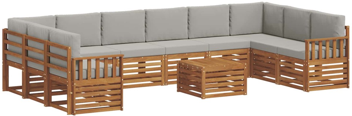 vidaXL Buiten - bank - set - 11 - st - 10-zits - Naturel - en - lichtgrijs Naturel en lichtgrijs