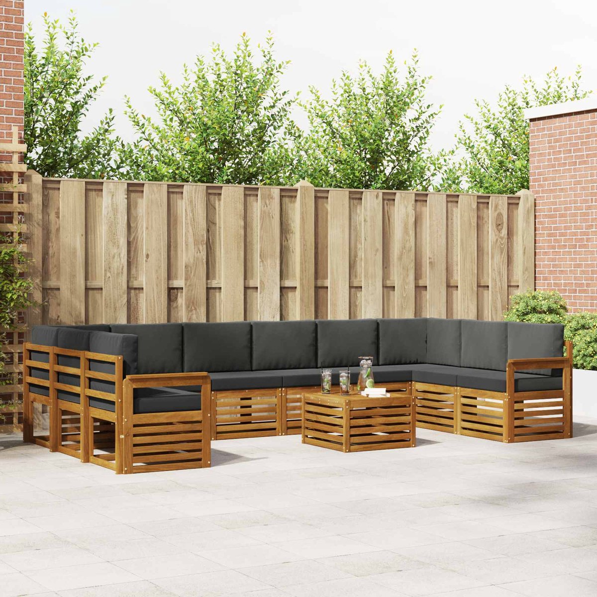 vidaXL Buiten - bank - set - 11 - st - 10-zits - Natuurlijk - en - Antraciet Natuurlijk en Antraciet