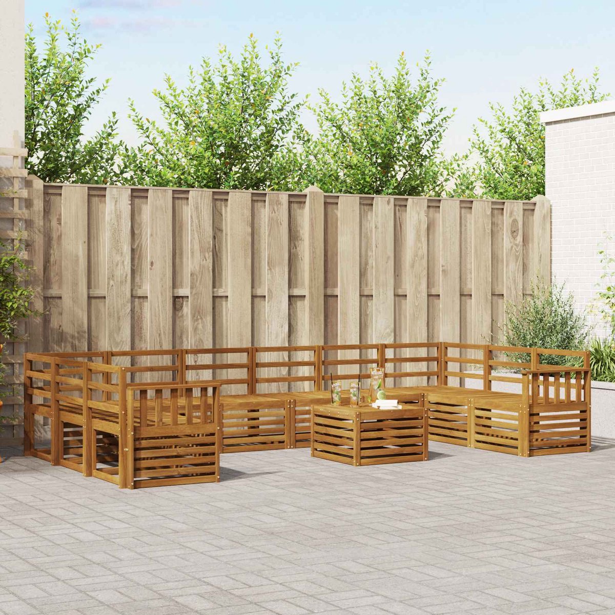 vidaXL Buiten - bank - set - 11 - st - 10-zits - Naturel - Massief - Acacia - Hout