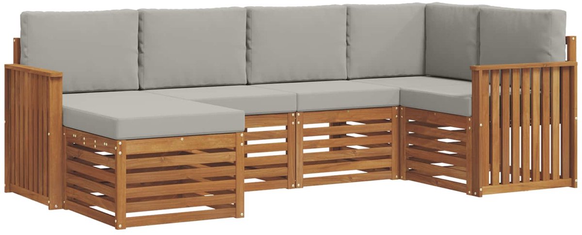 vidaXL Buiten - bank - set - 6 - st - 5-zits - Naturel - en - lichtgrijs Naturel en lichtgrijs