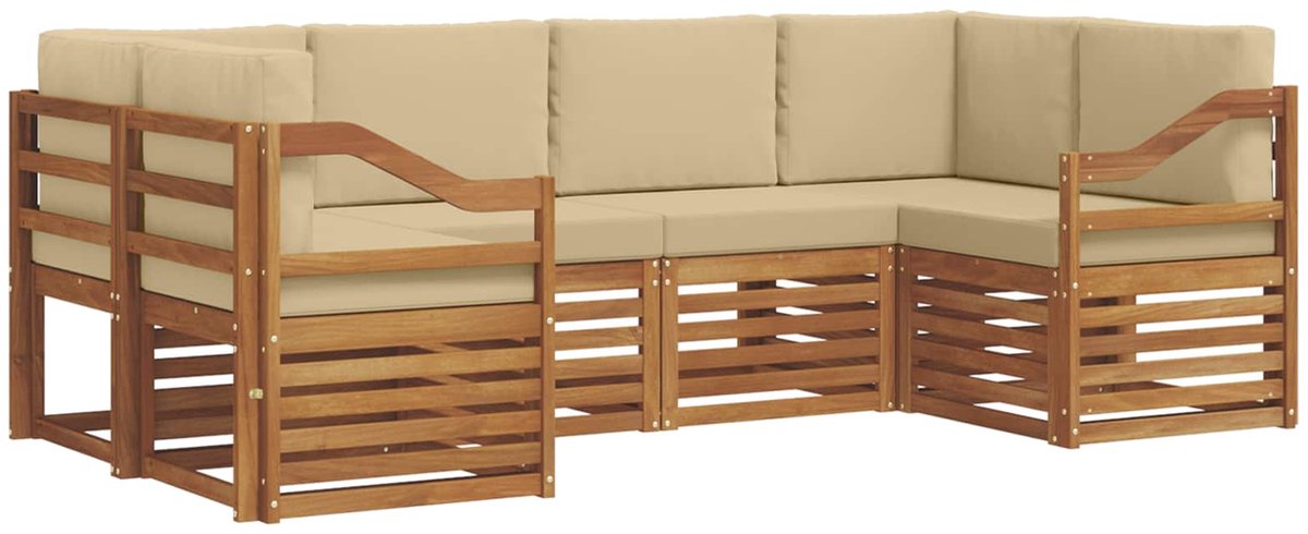vidaXL Buiten - bank - set - 6 - st - 6-zits - Natuurlijk - en - Beige Natuurlijk en Beige