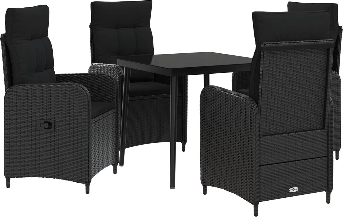 vidaXL Sofa - Tafel - Set - 5 - st - Zwart - 80 - x - 80 - x - 74 - cm