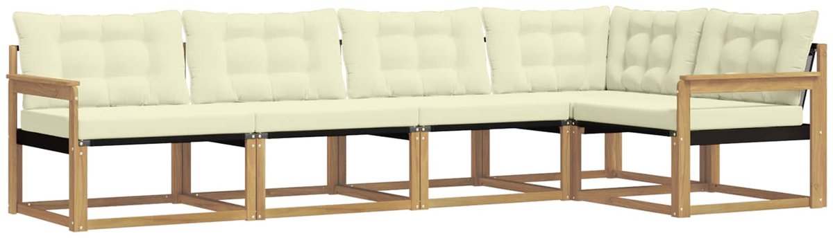 vidaXL Buiten - bank - set - 5 - st - Wit - en - crèmekleurig Wit en crèmekleurig
