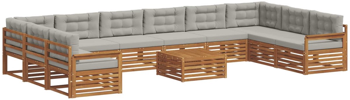 vidaXL Buiten - bank - set - 11 - st - 10-zits - Naturel - en - lichtgrijs Naturel en lichtgrijs