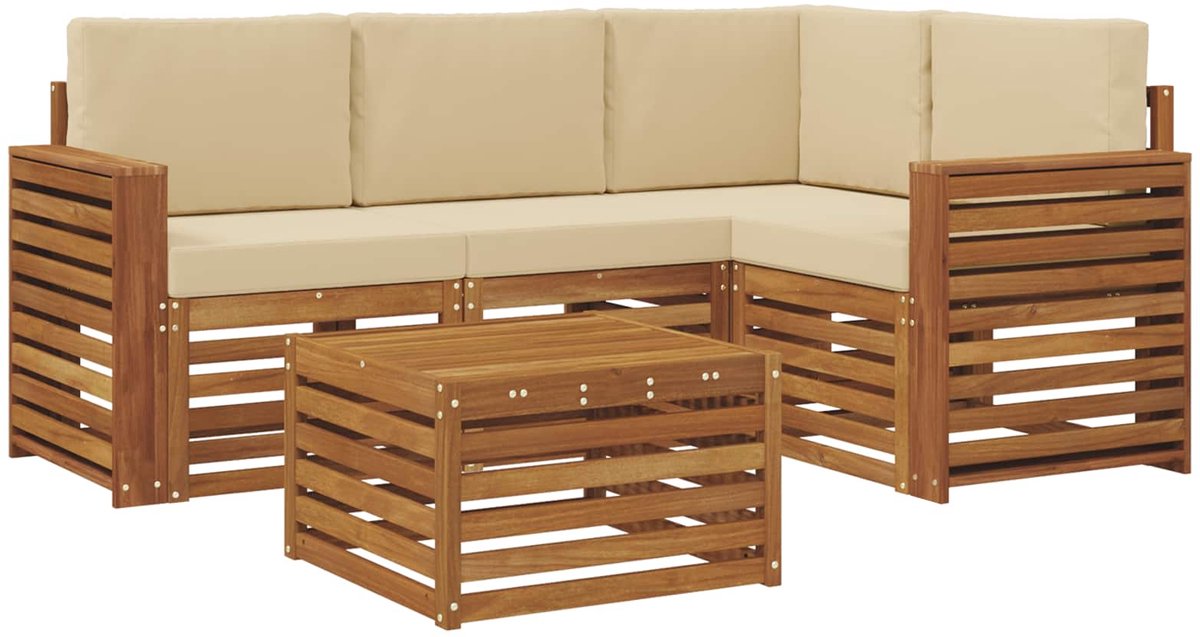 vidaXL Buiten - bank - set - 5 - st - 4-zits - Natuurlijk - en - Beige Natuurlijk en Beige