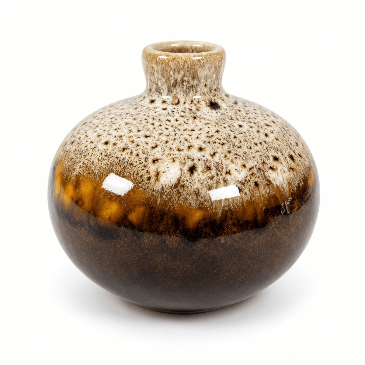 Knopvaasje keramiek – bruin drip - handgemaakt decoratief vaasje – minimalistisch bloemenvaasje – compact woonaccessoire (1 stuk)