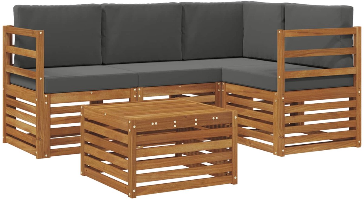 vidaXL Buiten - bank - set - 5 - st - Natuurlijk - en - Antraciet - Polyester Natuurlijk en Antraciet