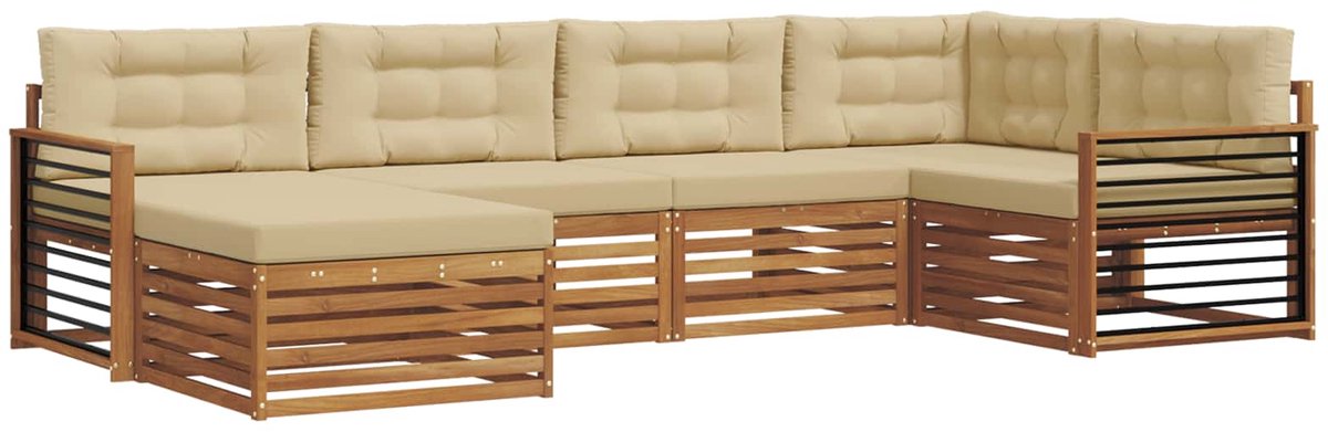 vidaXL Buiten - bank - set - 6 - st - 6-zits - Natuurlijk - en - Beige Natuurlijk en Beige