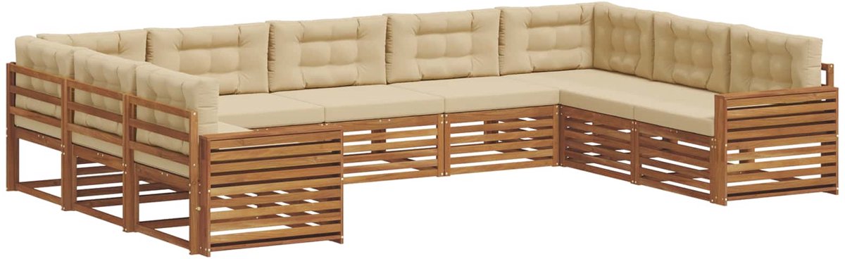 vidaXL Buiten - bank - set - 9 - st - 9-zits - Natuurlijk - en - Beige Natuurlijk en Beige