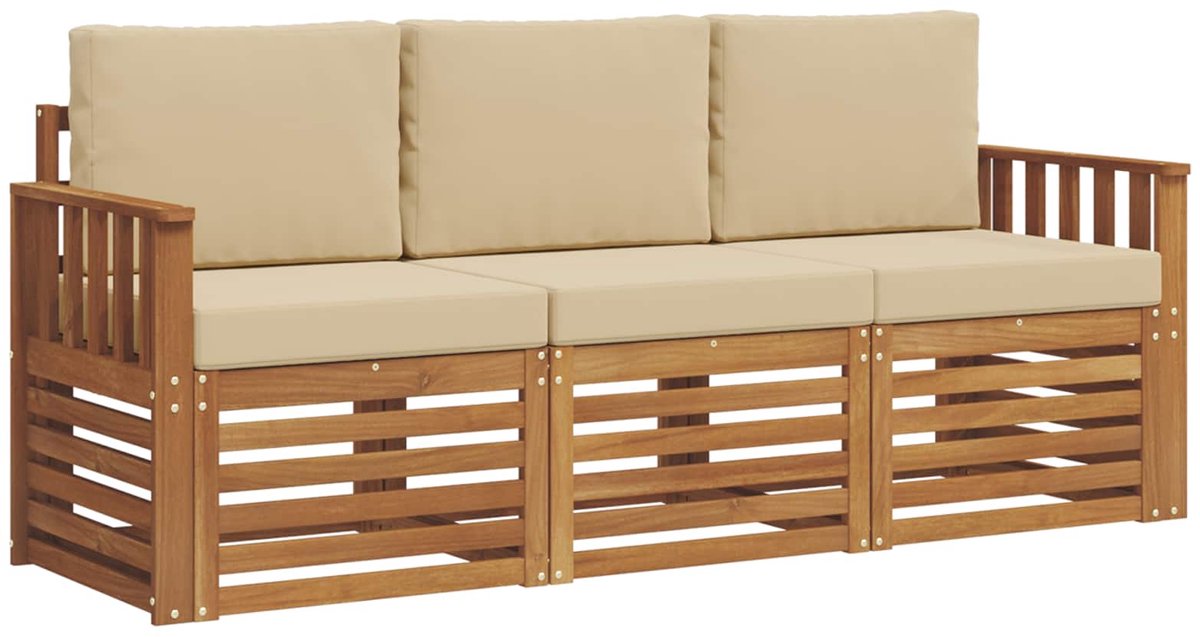 vidaXL Buiten - bank - set - 3 - st - 3-zits - Natuurlijk - en - Beige Natuurlijk en Beige