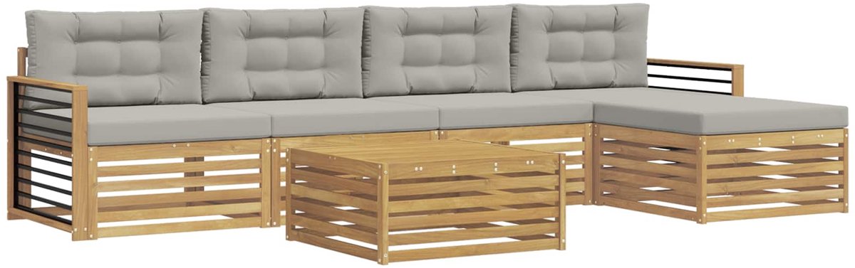 vidaXL Buiten - bank - set - 6 - st - 5-zits - Wit - en - Lichtgrijs - Polyester Wit en Lichtgrijs